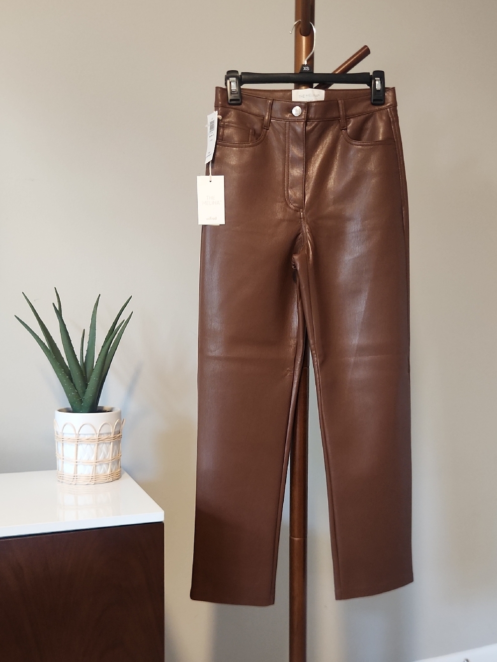 Aritzia Wilfred The Melina Cognac Faux Leather Pants